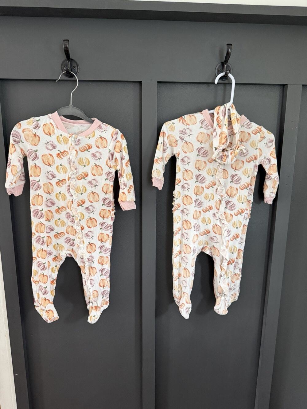 Milkberry Baby Girl Ruffle Sleeper Pumpkin Fall 3-6 Months Set Of 2 Bamboo Pj